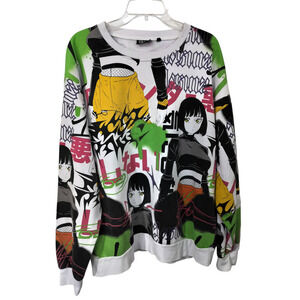 M551) Cropp Y2K Unisex Multicolor Bold Anime Print Sweatshirt Size XL